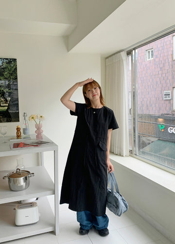 Hirot Short Sleeve Nylon Pocket Long One Piece